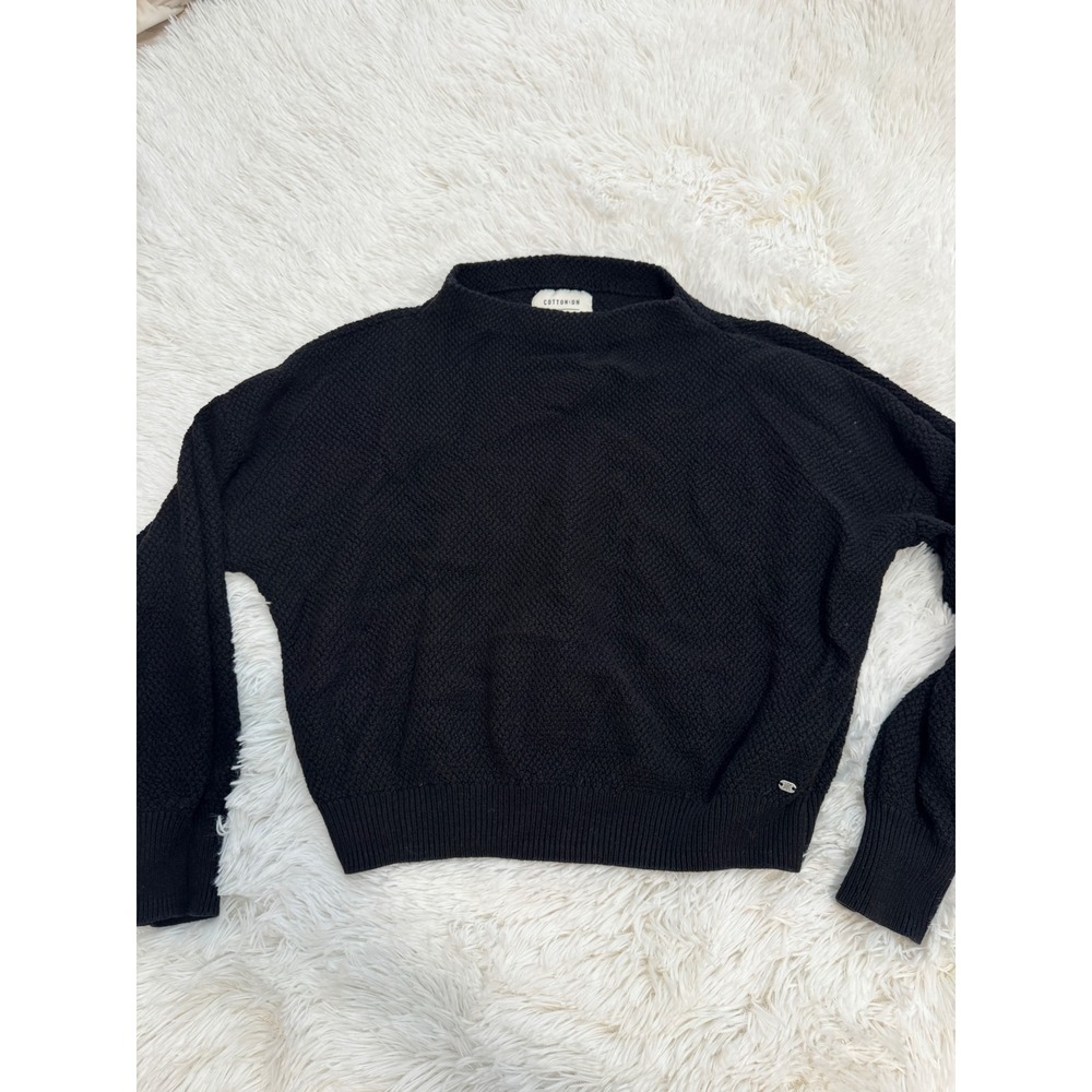Cotton On Womens Black Textured Knit Mock Neck Raglan Sweater Small
